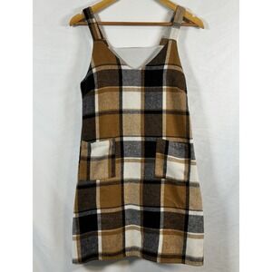 Vtg Plaid Pinafore Jumper Dress Sleeveless Cottagecore Academia Pockets Sz Small